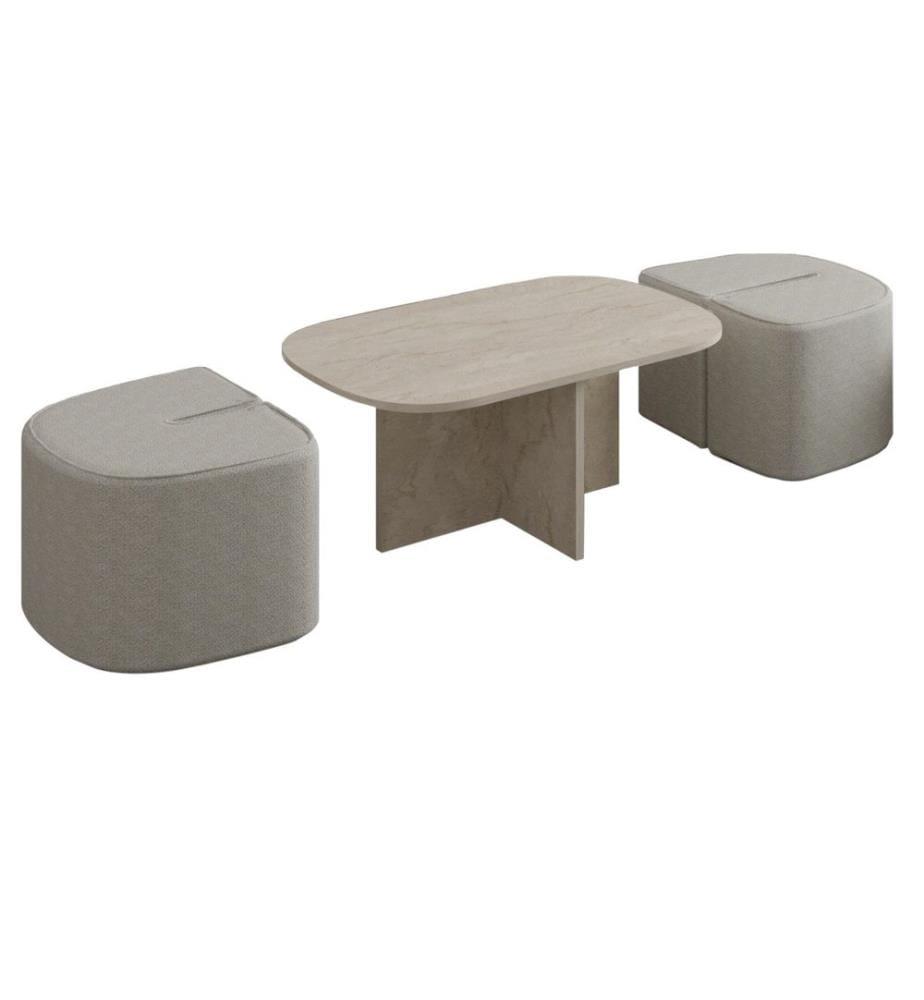 Ensemble table basse, panneau de particules 100 % mélaminé, travertin
