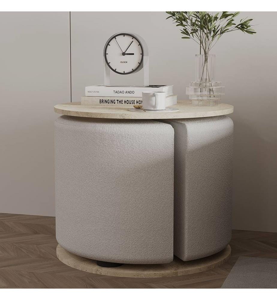 Ensemble de tables d'appoint, panneaux de particules 100 % mélaminés, travertin