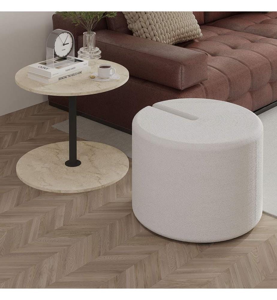 Ensemble de tables d'appoint, panneaux de particules 100 % mélaminés, travertin