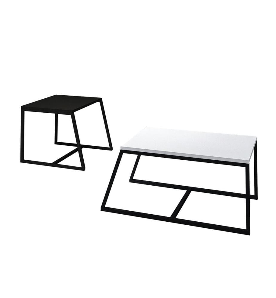 Ensemble table basse, panneau de particules 100 % mélaminé, blanc et noir