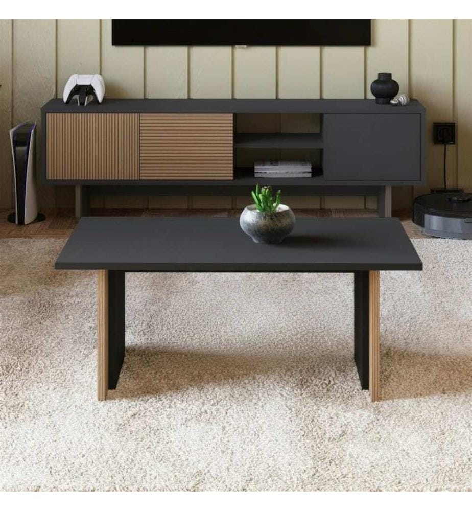 Couchtisch, 100 % melaminbeschichtete Spanplatte, Warme Eiche, Anthrazit