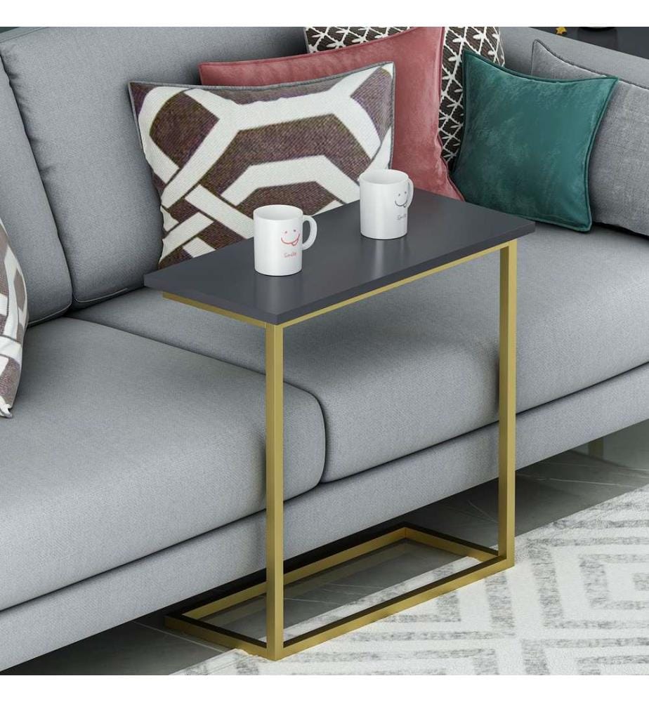 Table d'appoint, panneau de particules 100 % mélaminé, anthracite, or