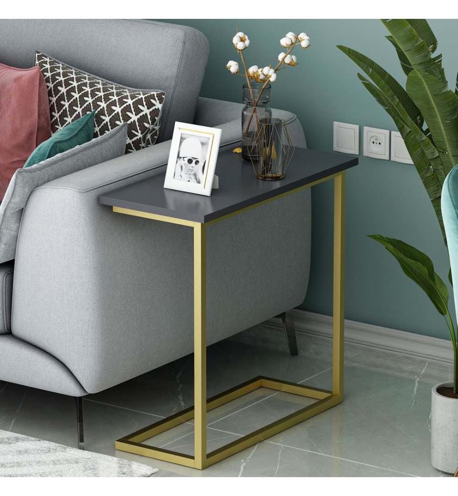 Table d'appoint, panneau de particules 100 % mélaminé, anthracite, or