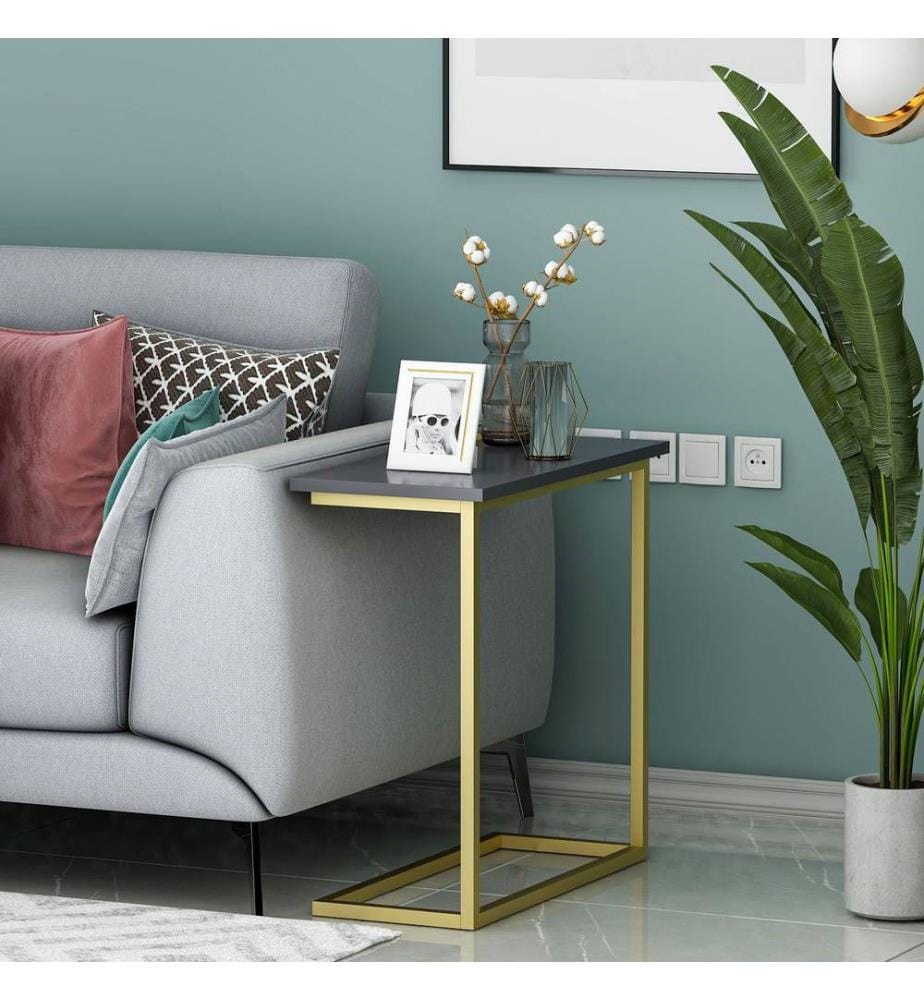 Table d'appoint, panneau de particules 100 % mélaminé, anthracite, or