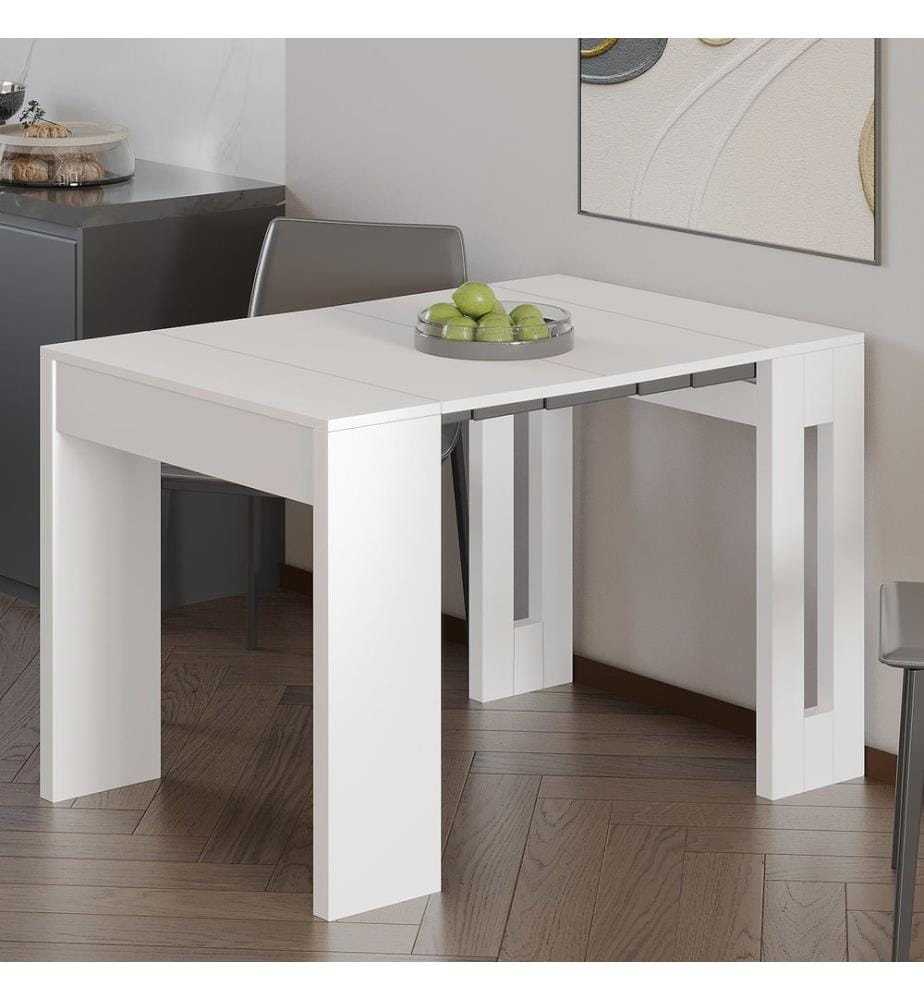 Console extensible, panneau de particules 100 % mélaminé, blanc