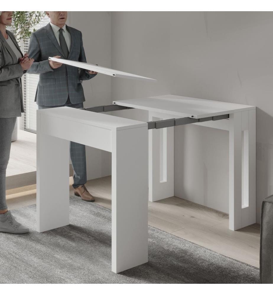 Console extensible, panneau de particules 100 % mélaminé, blanc
