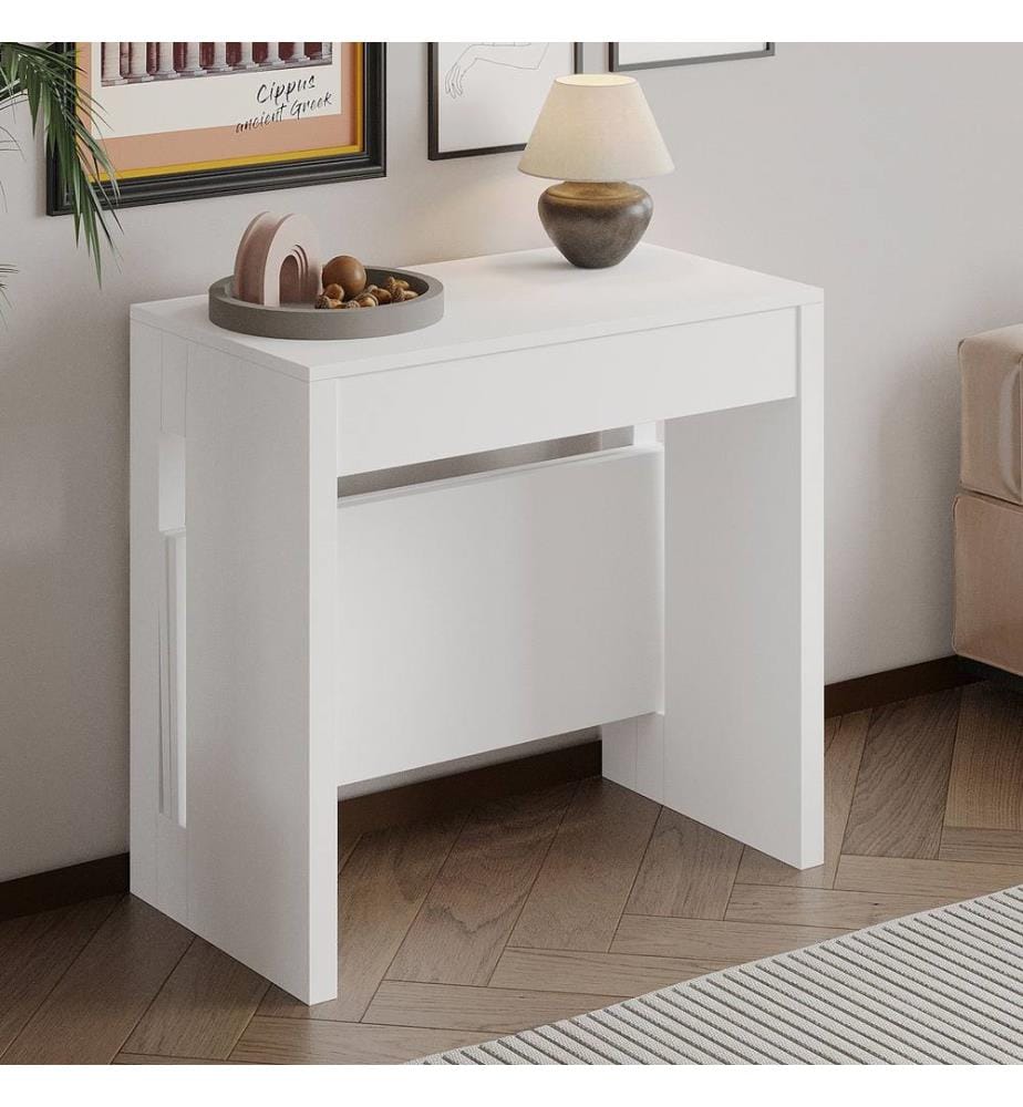 Console extensible, panneau de particules 100 % mélaminé, blanc