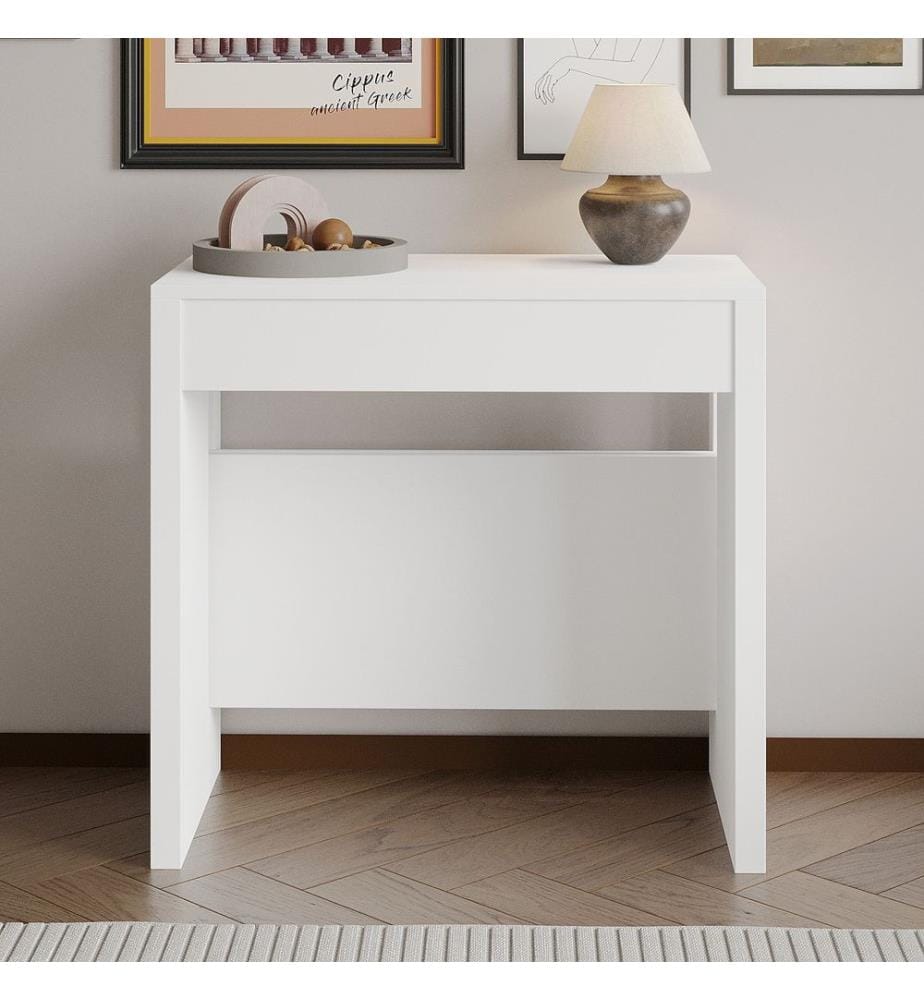 Console extensible, panneau de particules 100 % mélaminé, blanc
