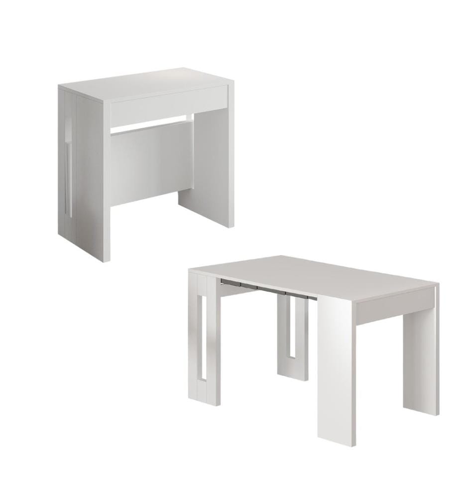 Console extensible, panneau de particules 100 % mélaminé, blanc