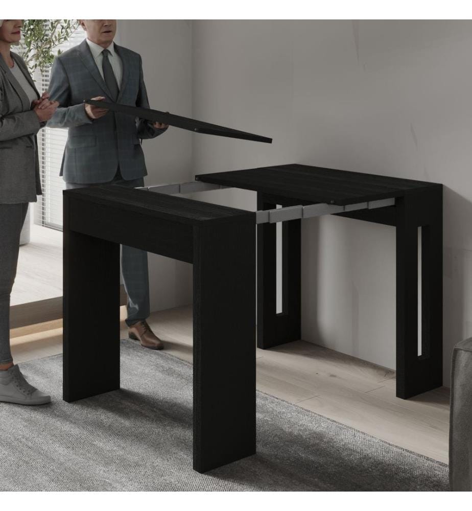 Console extensible, panneau de particules 100 % mélaminé, bois noir