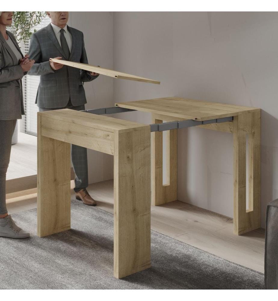 Console extensible, panneau de particules 100 % mélaminé, chêne saphir
