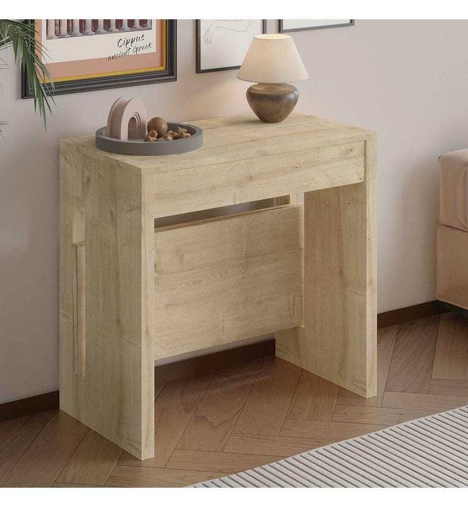 Console extensible, panneau de particules 100 % mélaminé, chêne saphir