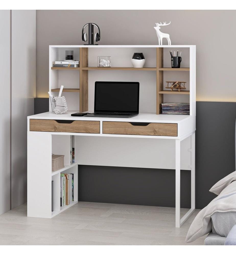 Schreibtisch, 100 % melaminbeschichtete Spanplatte, Weiss, Walnuss