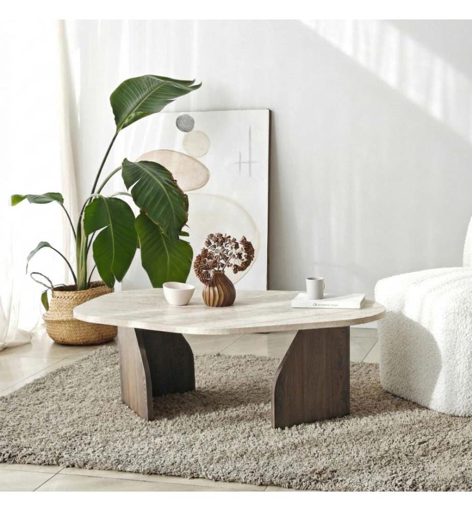 Couchtisch, 100 % melaminbeschichtete Spanplatte, Travertin, Walnuss