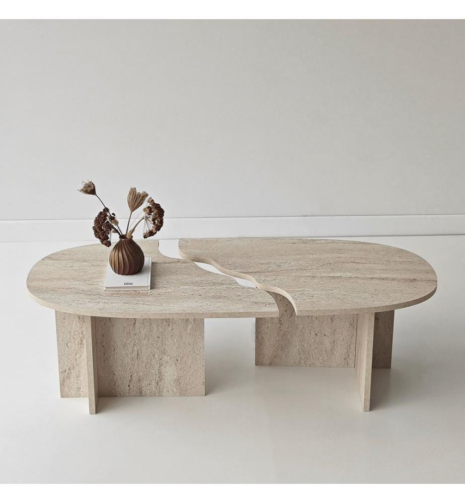 Table basse, panneau de particules 100 % mélaminé, travertin