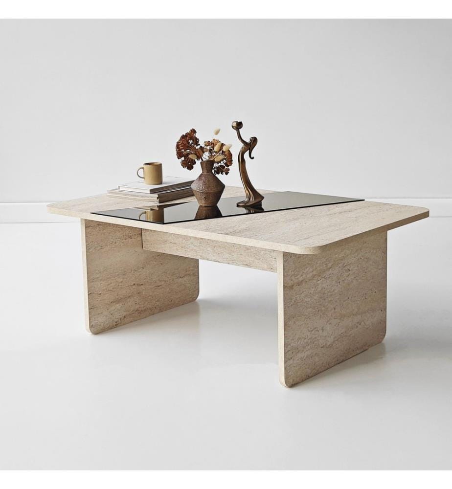 Table basse, panneau de particules 100 % mélaminé, bronze, travertin
