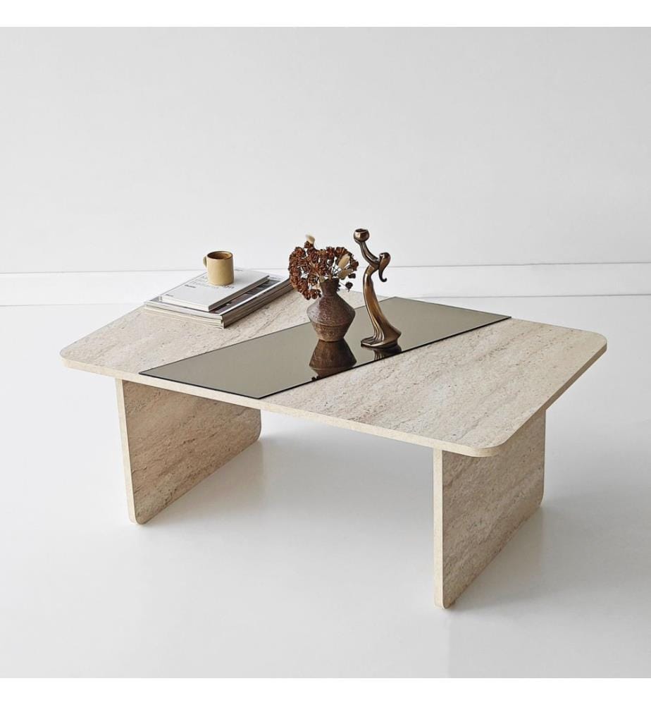 Table basse, panneau de particules 100 % mélaminé, bronze, travertin
