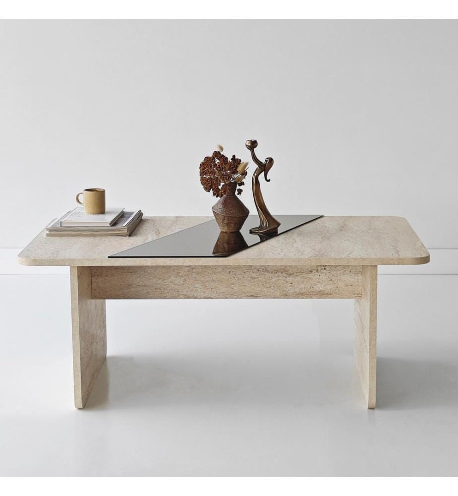 Table basse, panneau de particules 100 % mélaminé, bronze, travertin