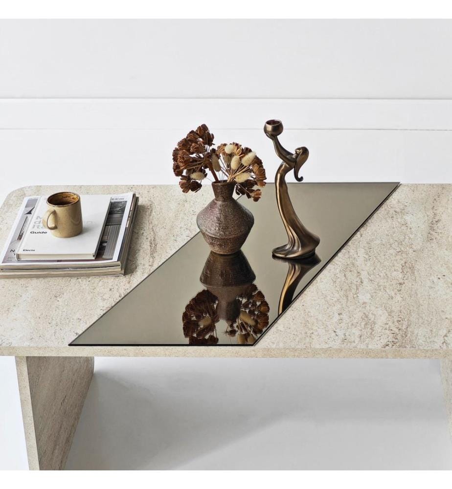 Table basse, panneau de particules 100 % mélaminé, bronze, travertin