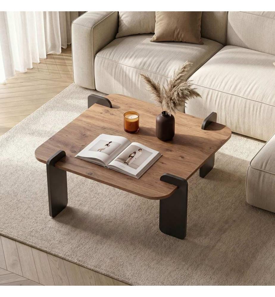 Couchtisch, 100 % melaminbeschichtete Spanplatte, Atlantische Kiefer, Anthrazit
