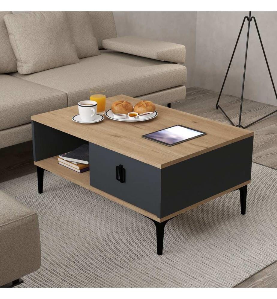 Couchtisch, 100 % melaminbeschichtete Spanplatte, Saphir-Eiche, Anthrazit