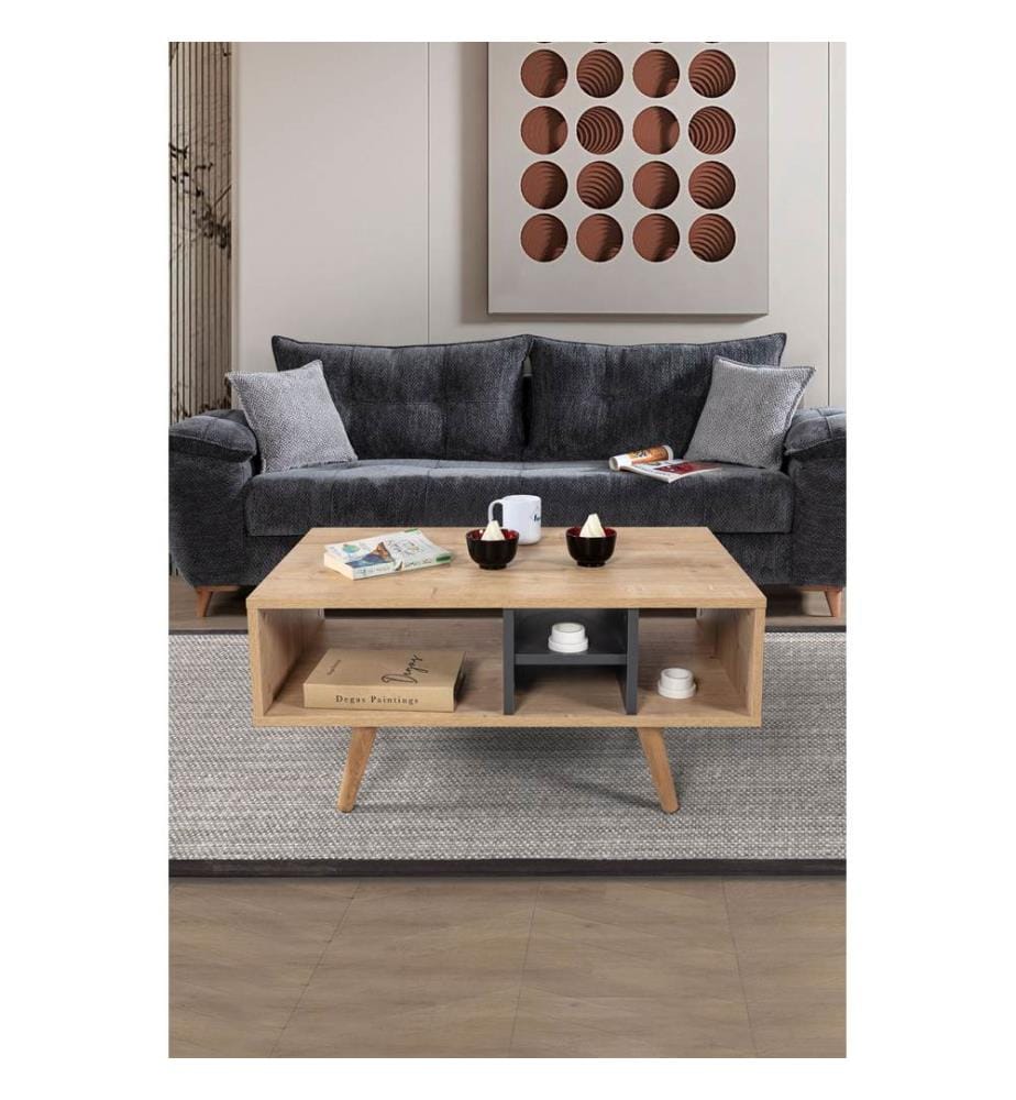 Couchtisch, 100 % melaminbeschichtete Spanplatte, Saphir-Eiche, Anthrazit