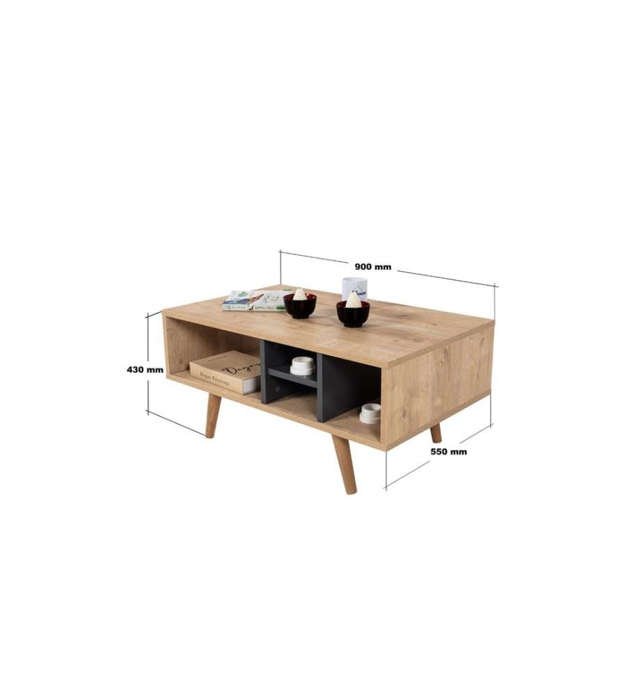 Couchtisch, 100 % melaminbeschichtete Spanplatte, Saphir-Eiche, Anthrazit