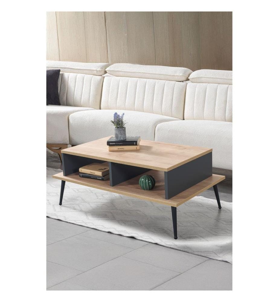 Couchtisch, 100 % melaminbeschichtete Spanplatte, Saphir-Eiche, Anthrazit