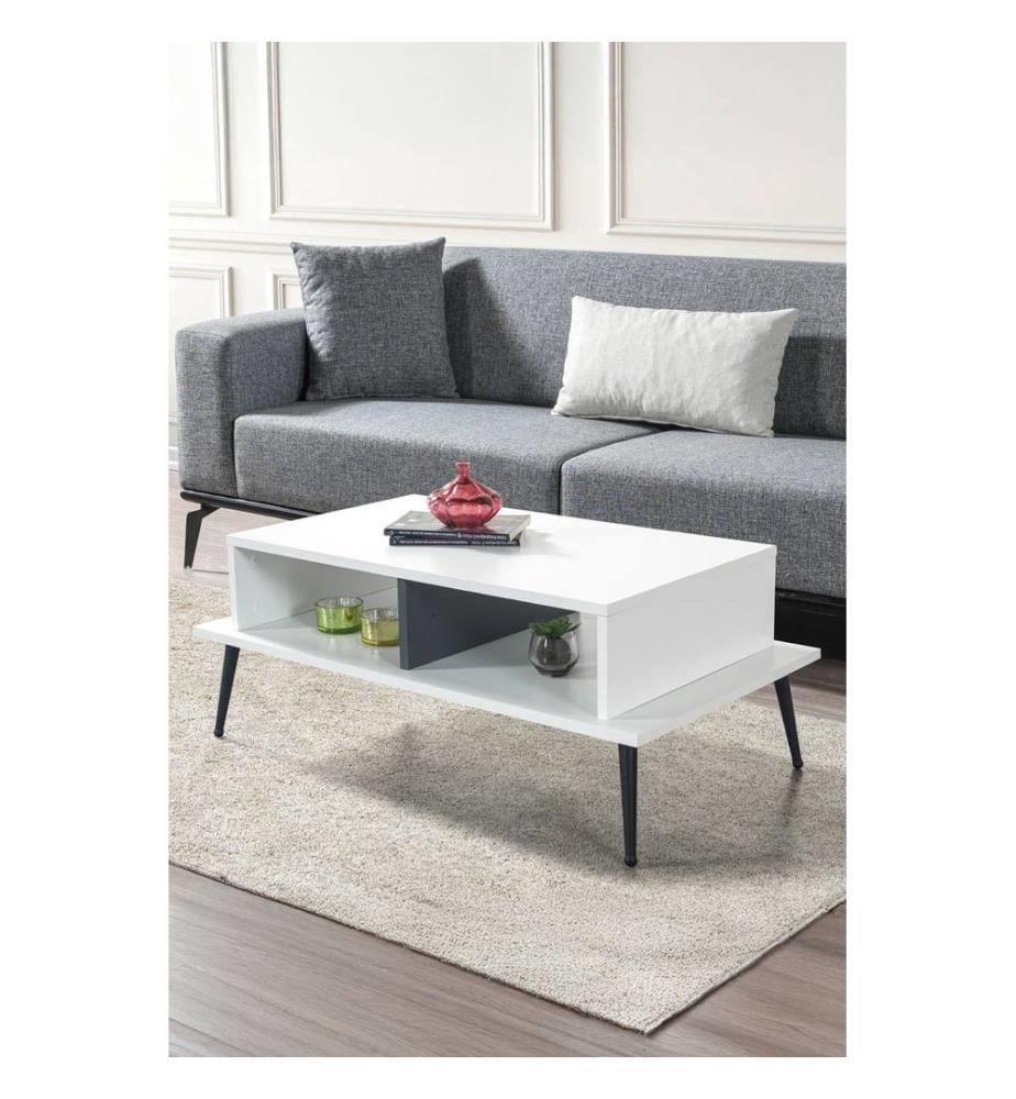 Couchtisch, 100 % melaminbeschichtete Spanplatte, Weiss, Anthrazit