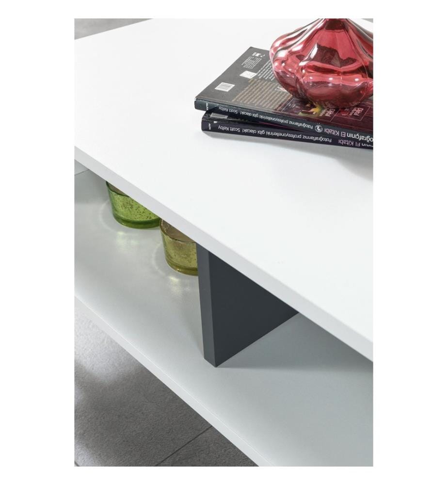 Couchtisch, 100 % melaminbeschichtete Spanplatte, Weiss, Anthrazit