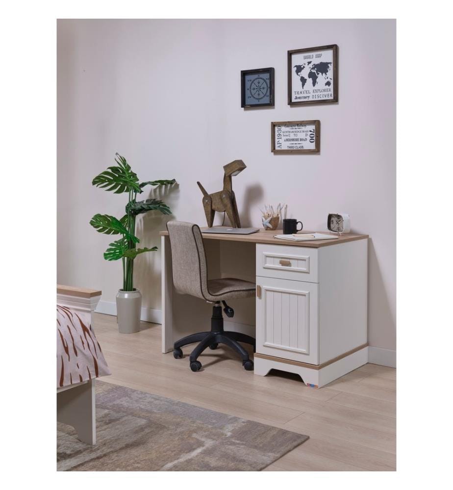 Bureau d'étude, 100 % panneaux de particules mélaminés, crème, chêne