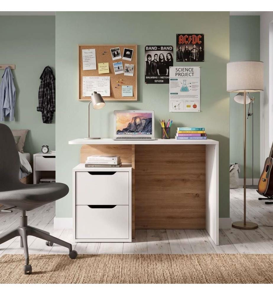 Bureau d'étude, 100 % panneaux de particules mélaminés, crème, chêne