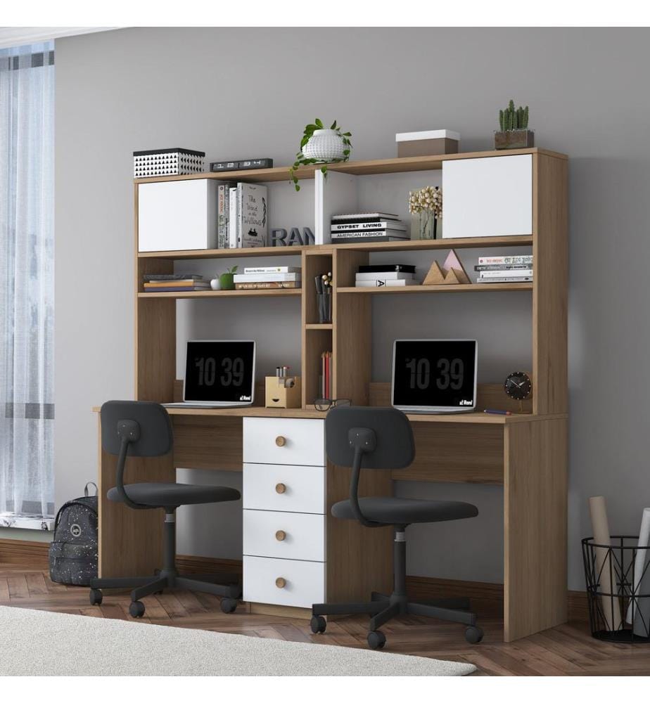 Bureau d'étude, panneau de particules mélaminé 100 % qualité E1, noyer, blanc