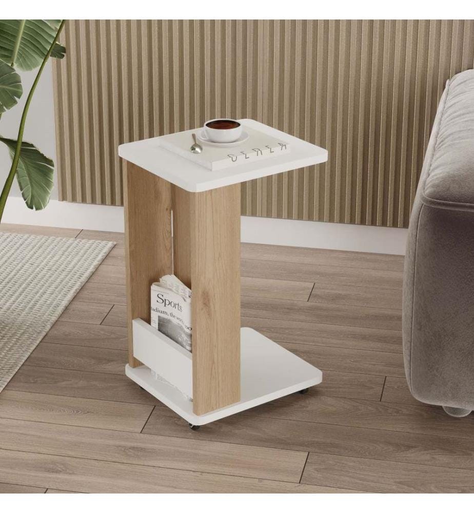 Beistelltisch, 100 % melaminbeschichtete Spanplatte, Eiche, Weiss