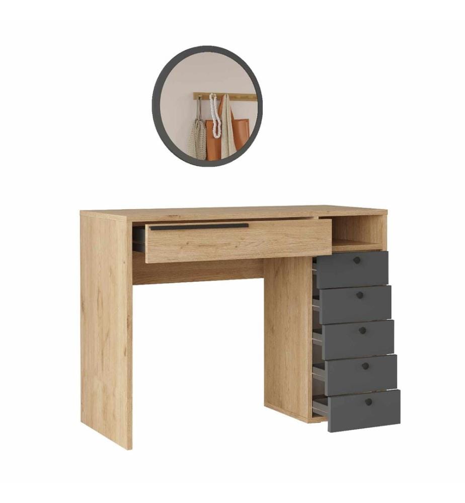 Schminktisch, 100 % melaminbeschichtete Spanplatte, Natur, Anthrazit