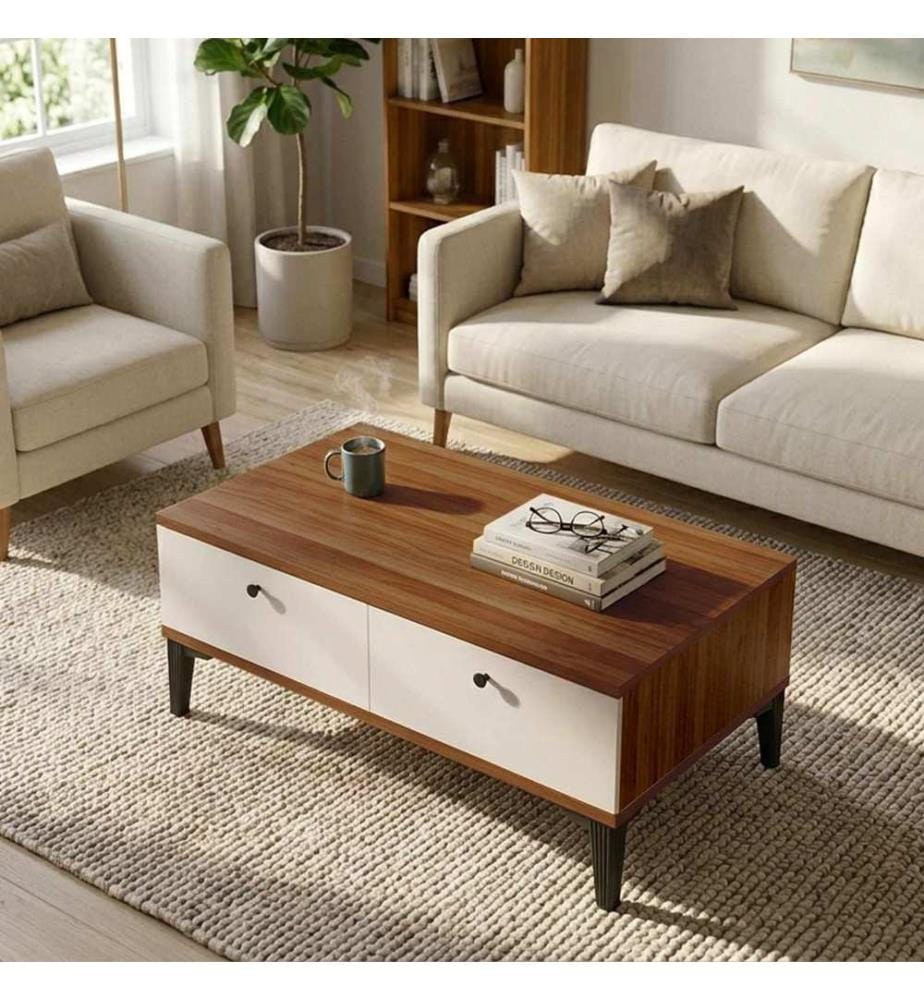 Couchtisch, 100 % melaminbeschichtete Spanplatte, Walnuss
