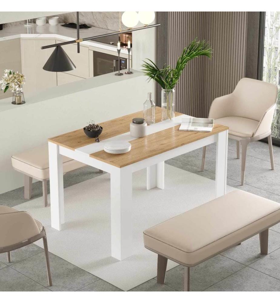 Esstisch, 100 % melaminbeschichtete Spanplatte, Natur, Weiss