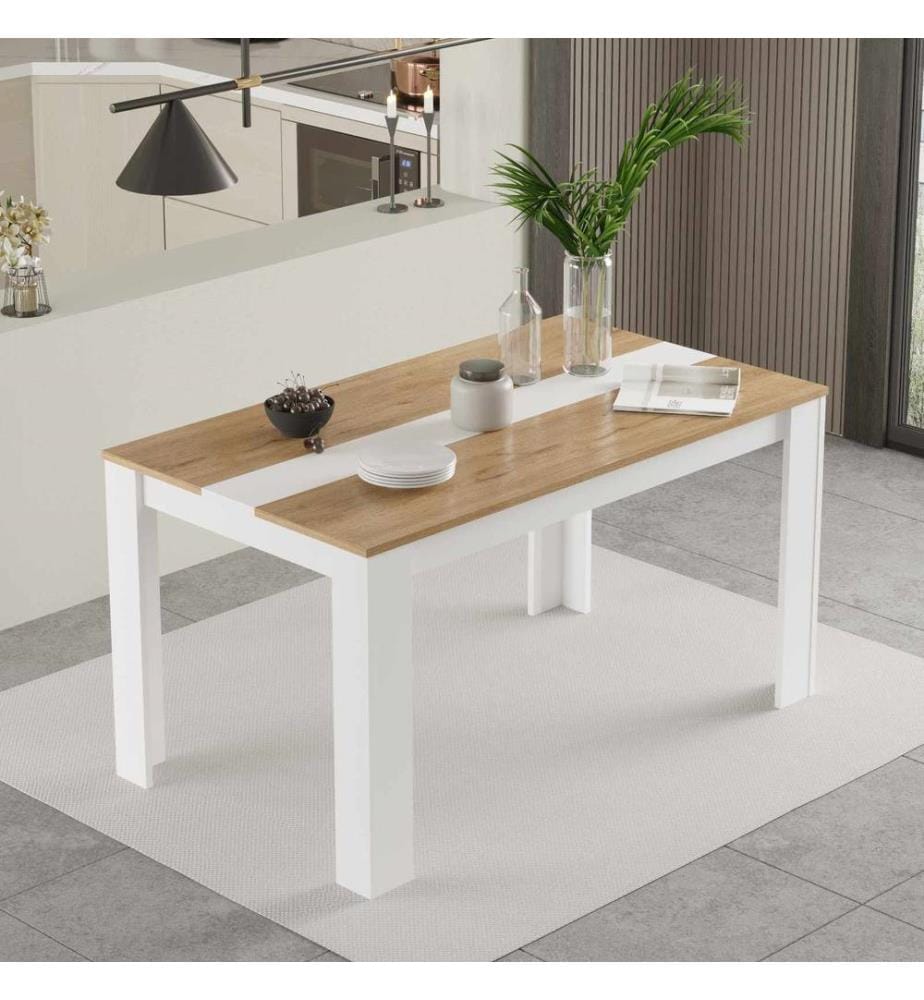 Esstisch, 100 % melaminbeschichtete Spanplatte, Natur, Weiss