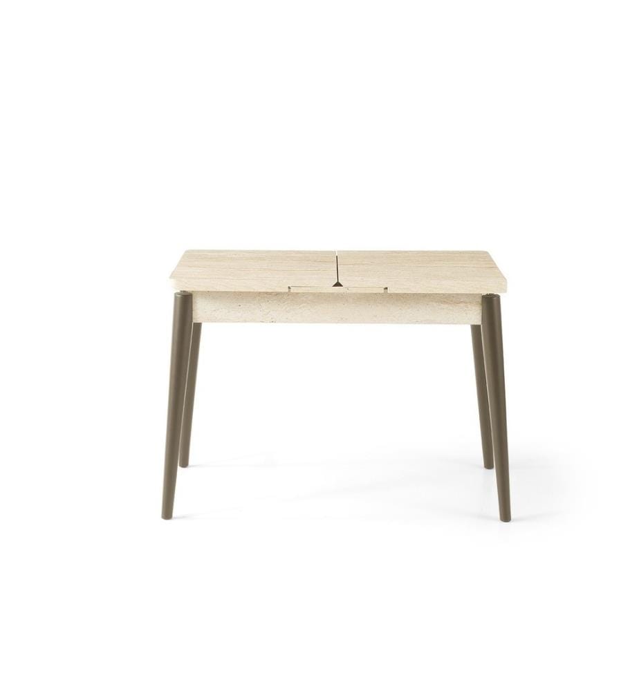 Table de salle à manger extensible, panneau de particules 100 % mélaminé, travertin, moka clair