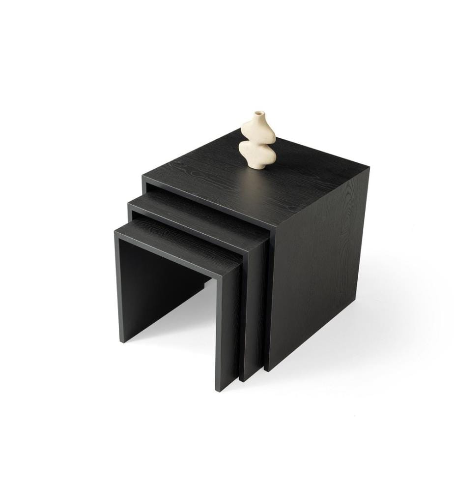 Table gigogne, 3 pièces, panneau de particules 100 % mélaminé, noir bois