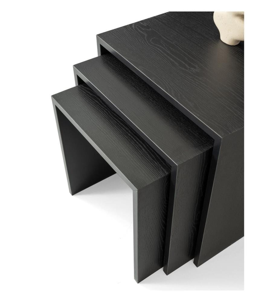 Table gigogne, 3 pièces, panneau de particules 100 % mélaminé, noir bois