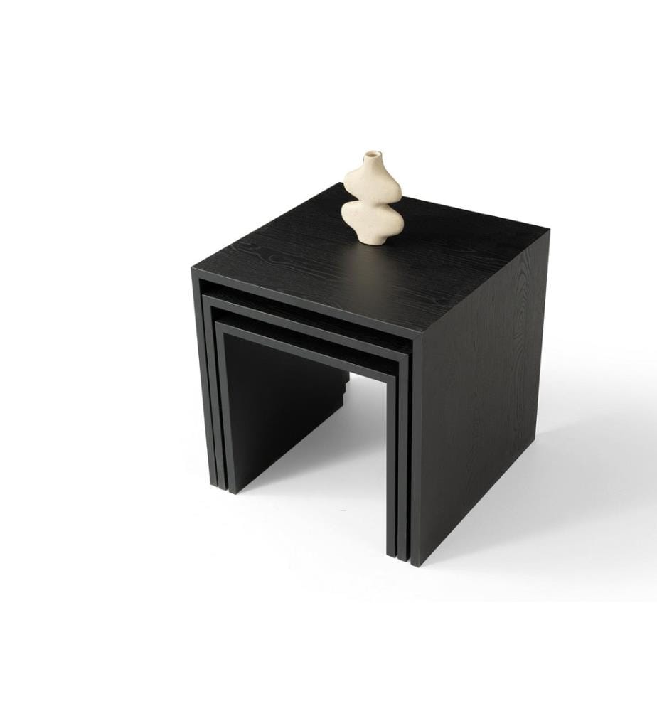 Table gigogne, 3 pièces, panneau de particules 100 % mélaminé, noir bois