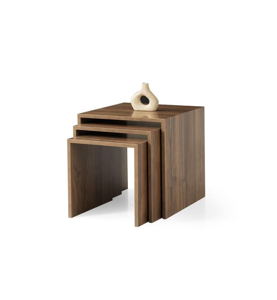 Satztisch, 3-teilig, 100 % melaminbeschichtete Spanplatte, Walnuss