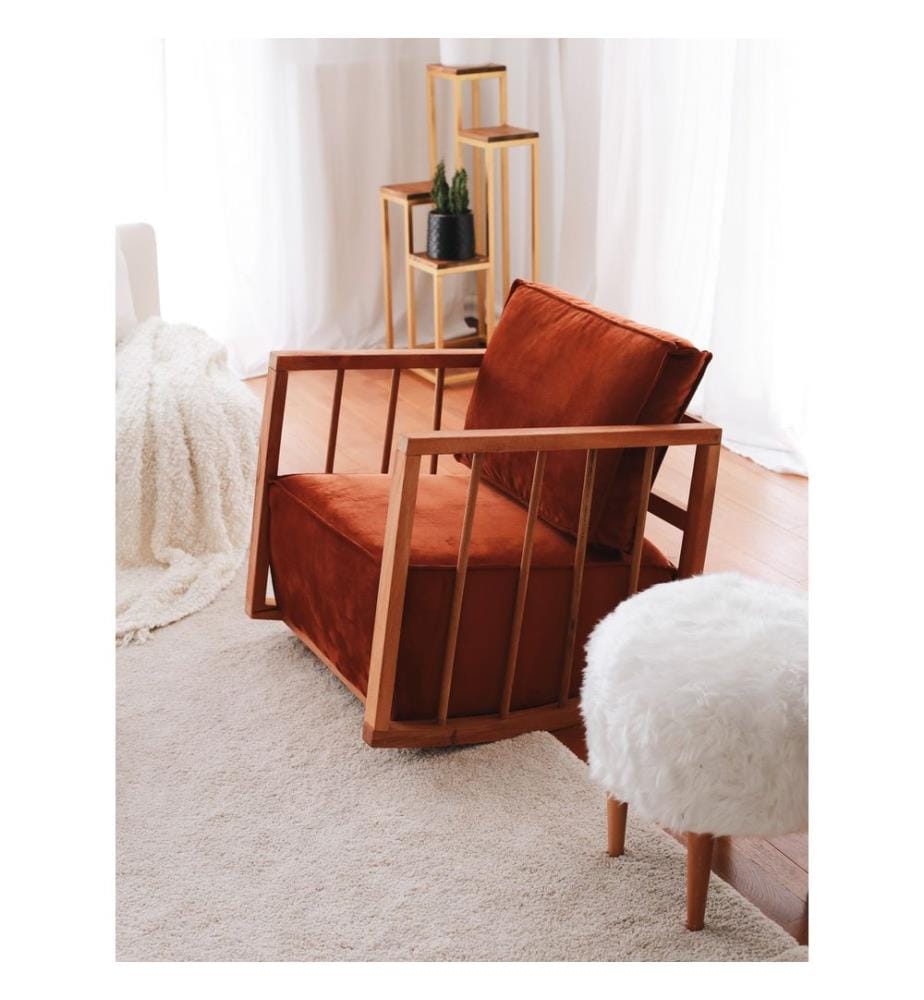 Wing Chair, Cinnamon, Frame: 100% Wooden, Fabric: Babyface