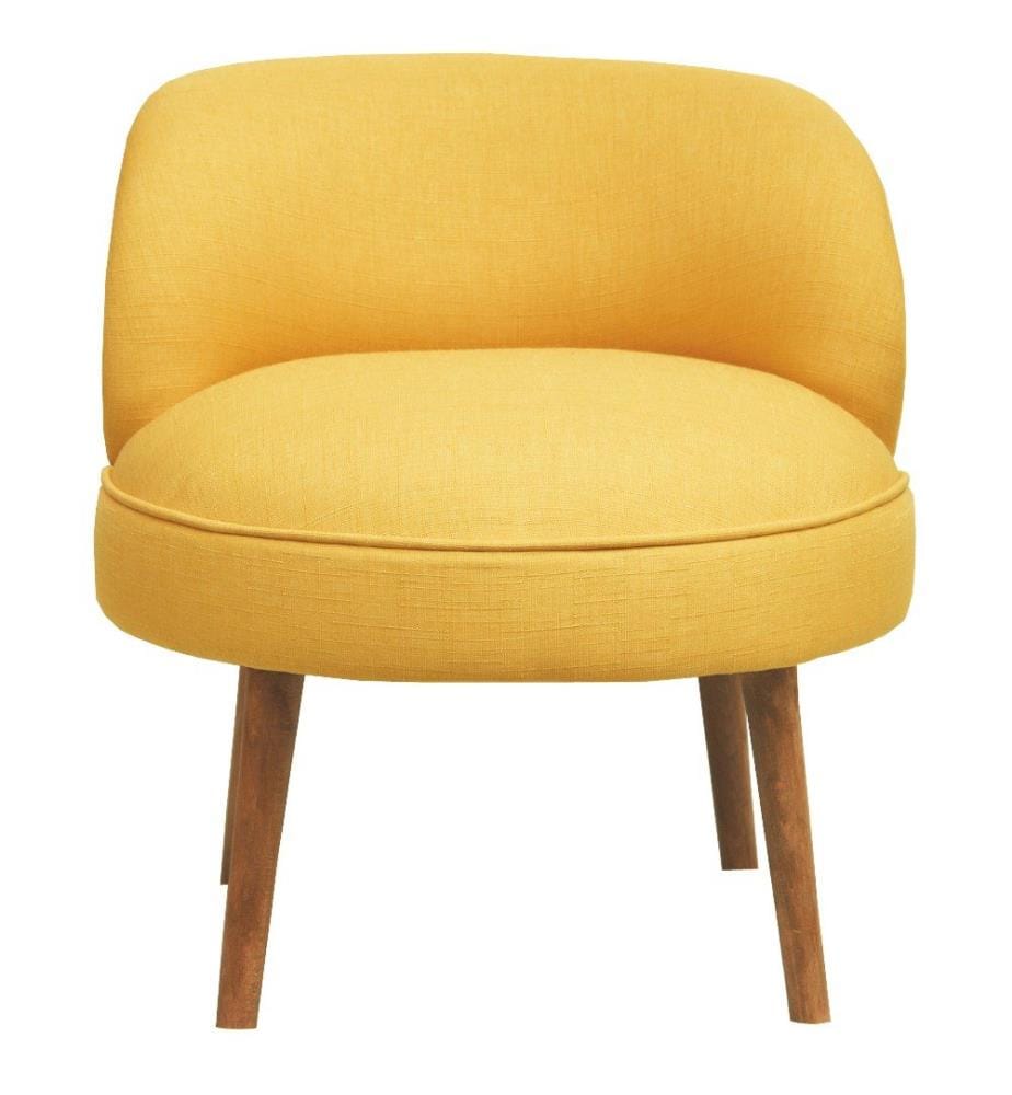 Wing Chair, Yellow, Solid Wood Frame, Polyester Fabric