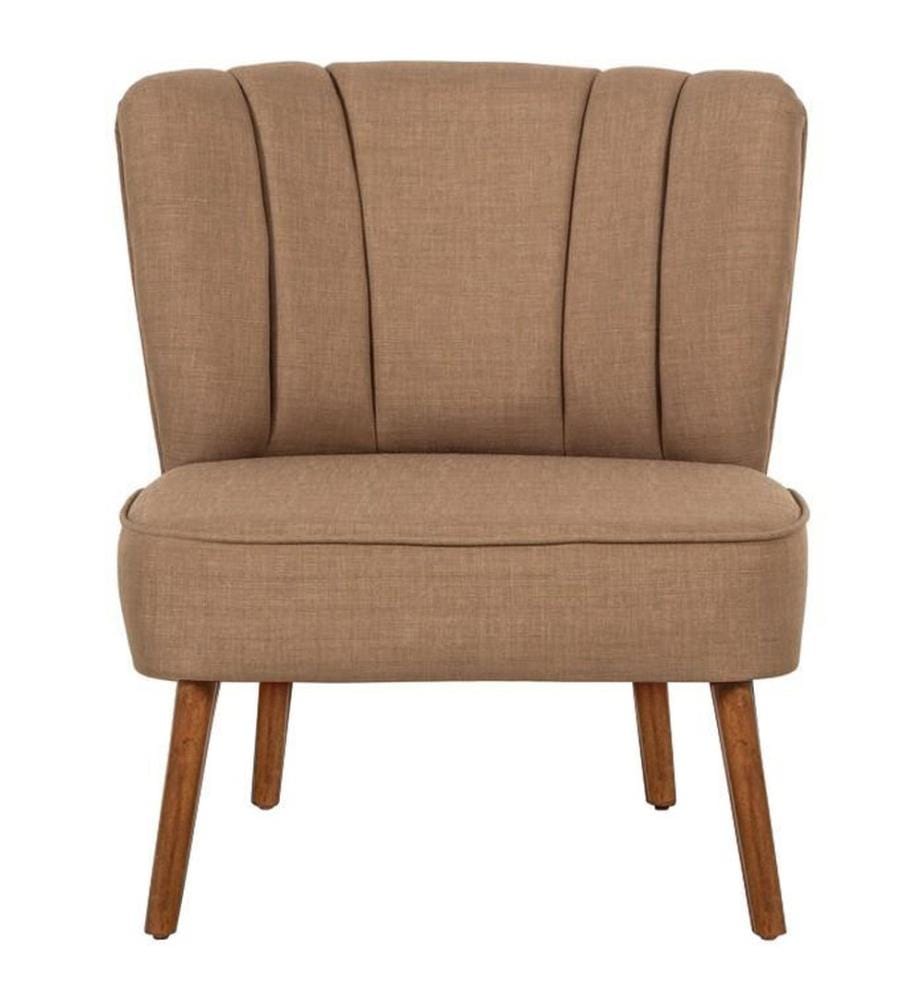 Wing Chair, Milky Brown, Solid Wood Frame, Polyester Fabric