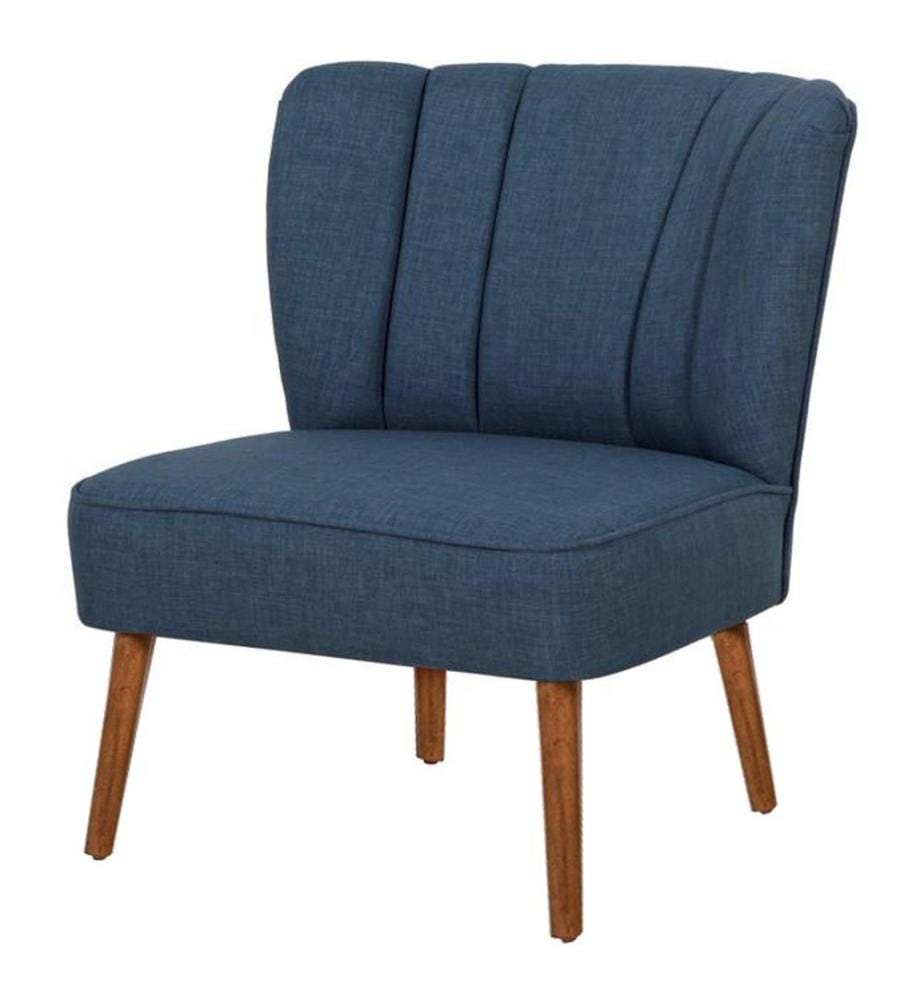 Wing Chair, Navy Blue, Solid Wood Frame, Polyester Fabric