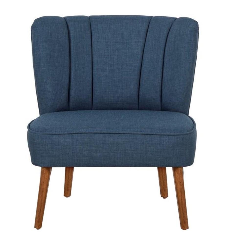 Wing Chair, Navy Blue, Solid Wood Frame, Polyester Fabric