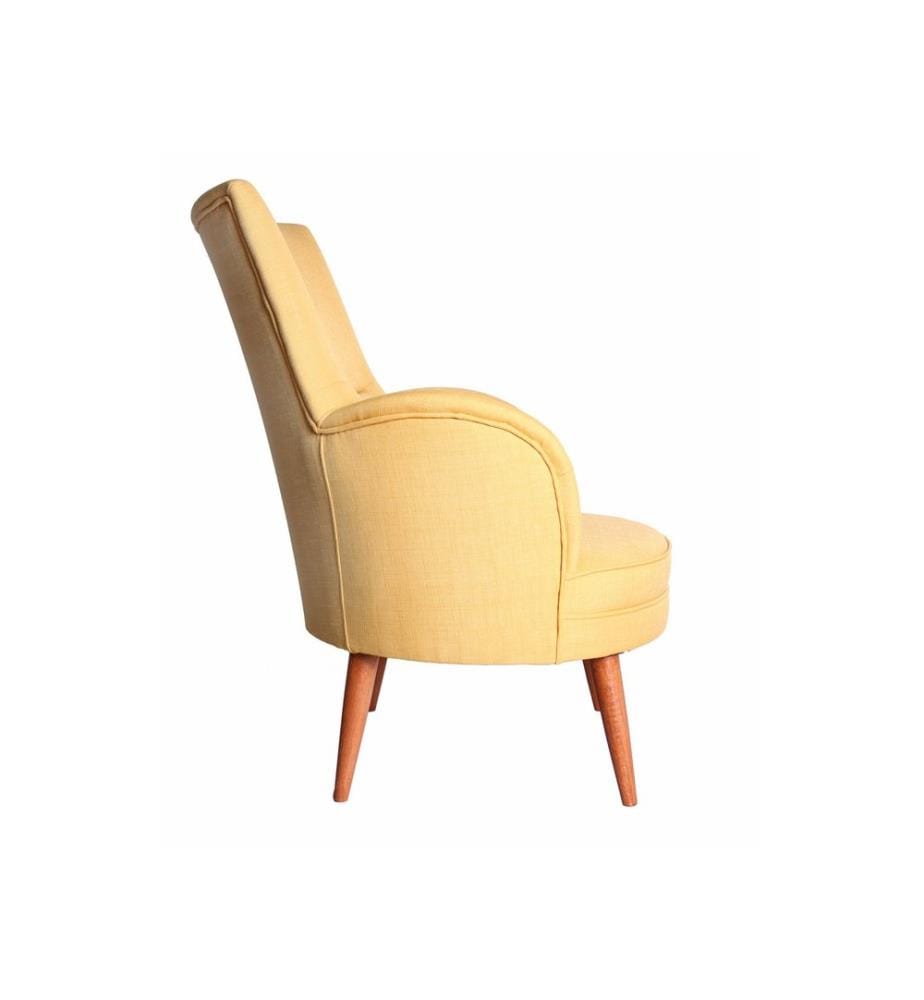 Wing Chair, Yellow, Solid Wood Frame, Polyester Fabric