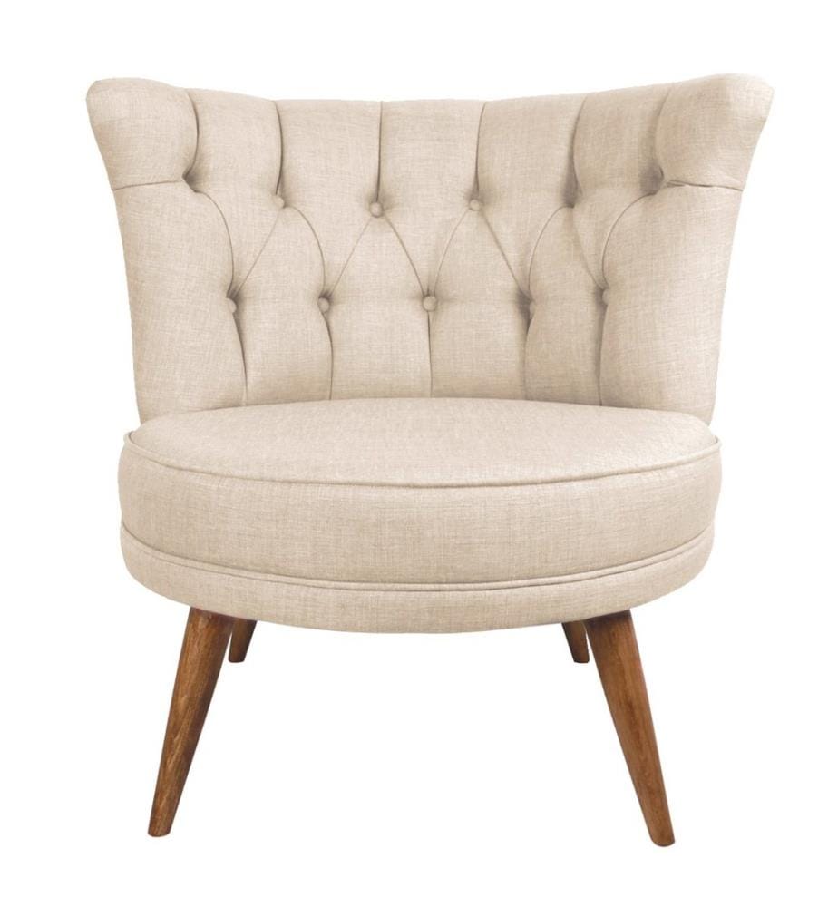 Wing Chair, Cream, Solid Wood Frame, Polyester Fabric